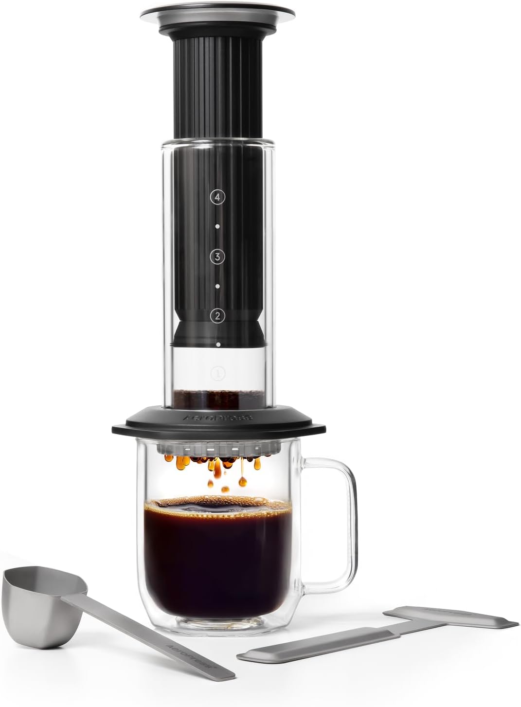 French Press Glass - Премиум-кофеварка, стекло, нержавеющая сталь и алюминий,