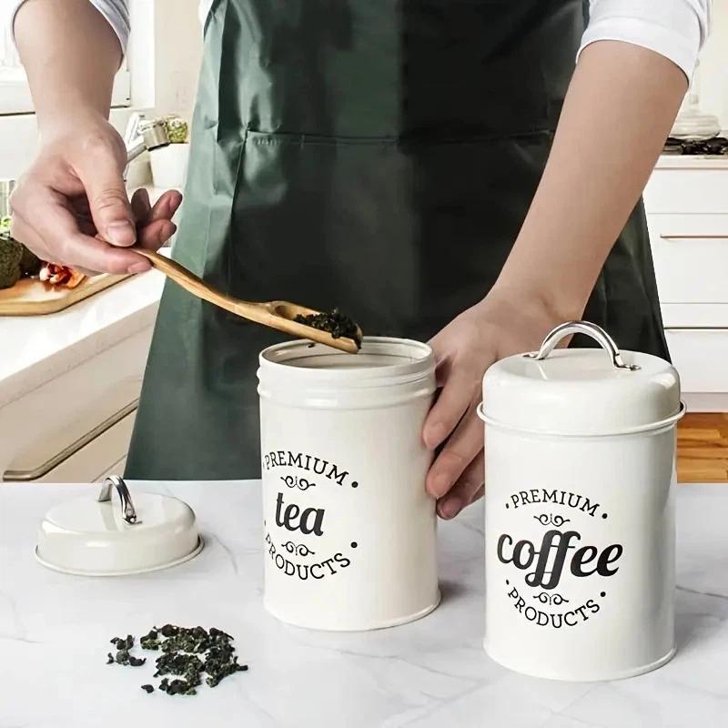 Coffee Tea Sugar Canisters - 3 шт. круглых металлических контейнера для
