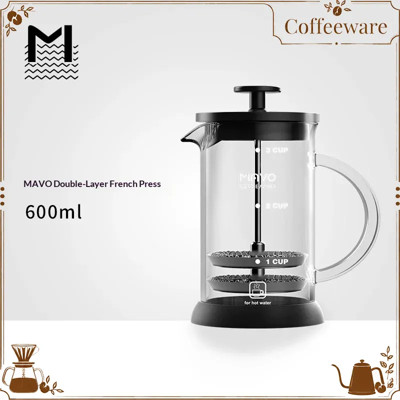 French Press Glass - Кофеварка-френч-пресс MAVO с двойным сетчатым фильтром,